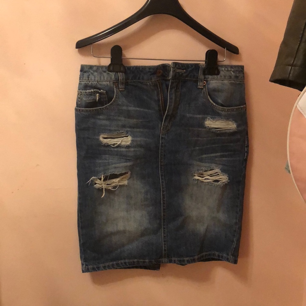 Distressed Denim Skirt